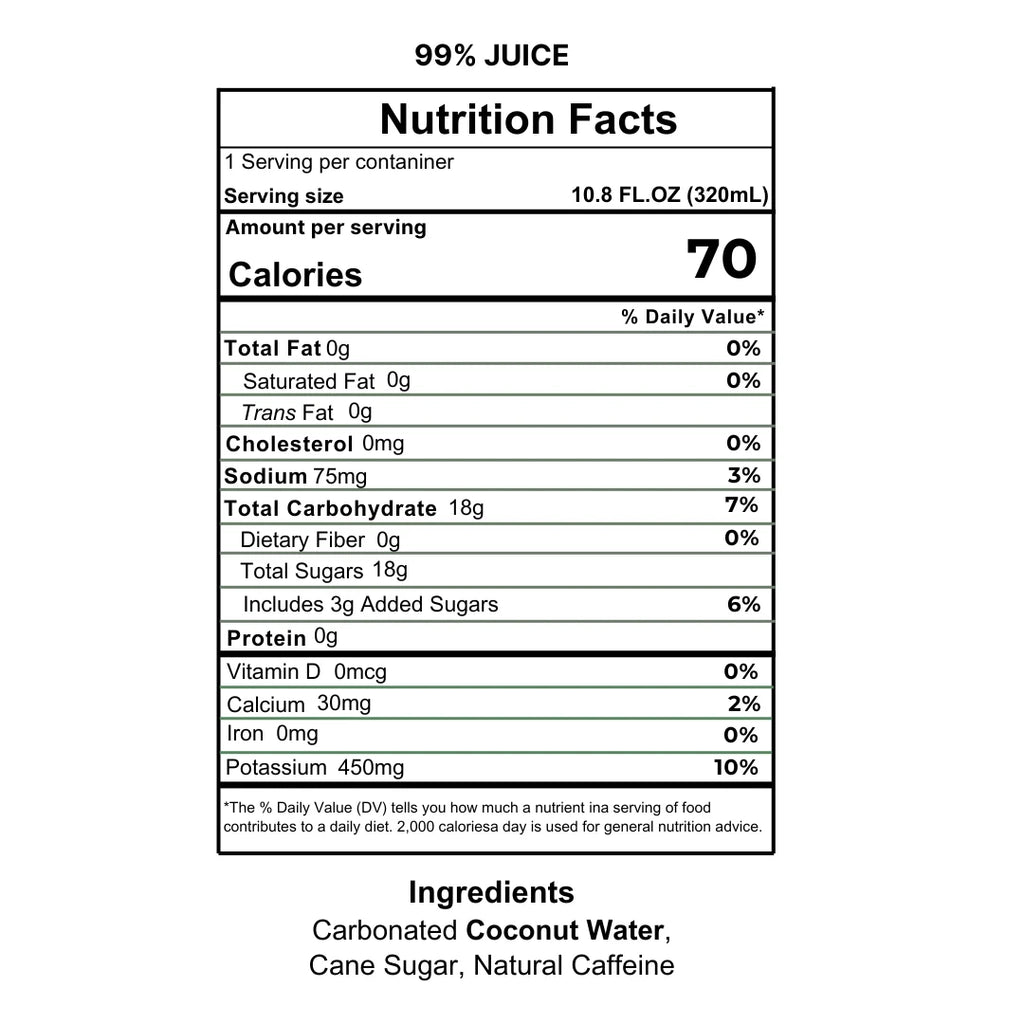 Coconut Water Energy Drink, 550Mg+ Electrolyes and 142Mg Caffeine