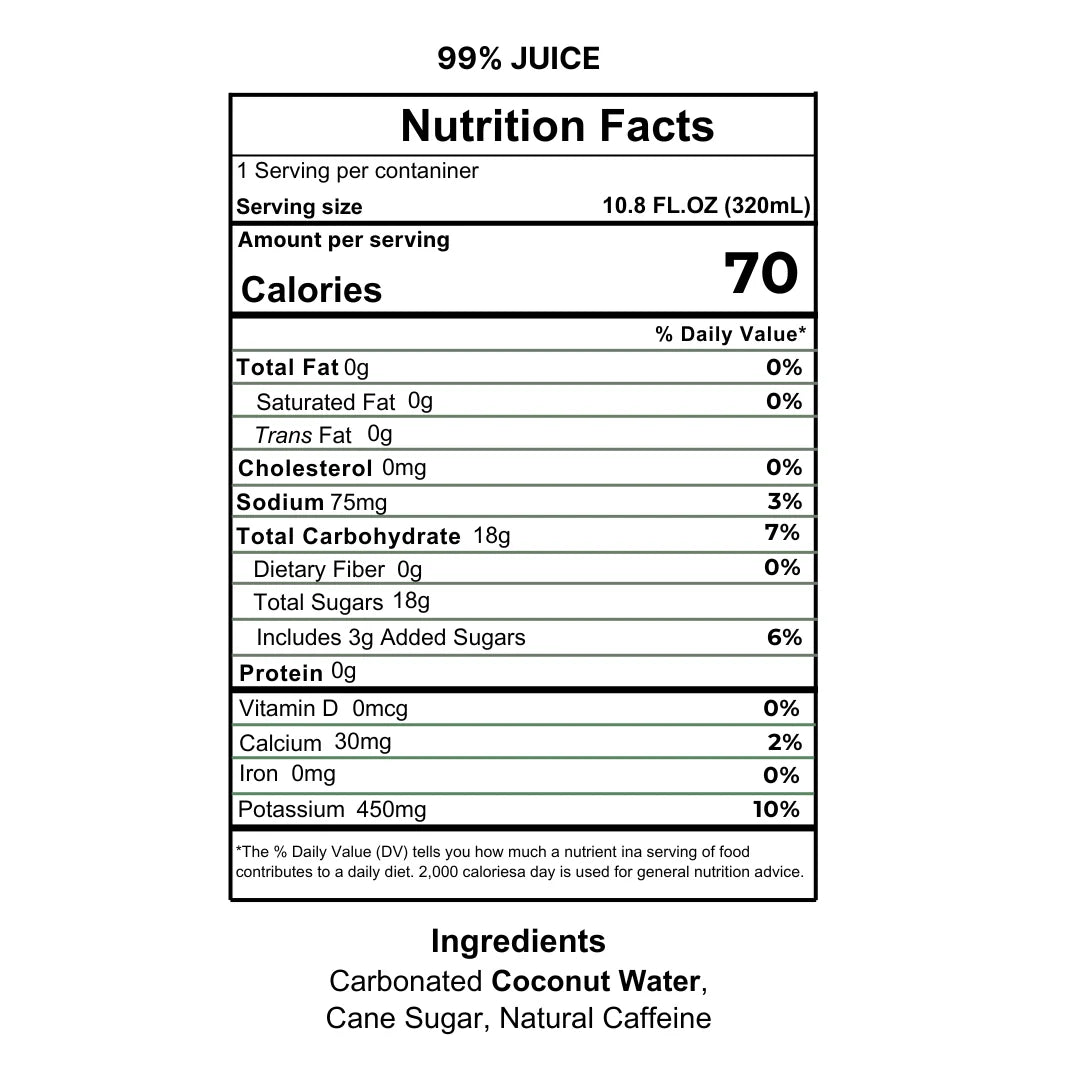 Coconut Water Energy Drink, 550Mg+ Electrolyes and 142Mg Caffeine