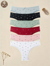 Bow Heart Print Thong 6-Pack