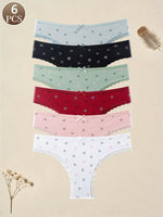 Bow Heart Print Thong 6-Pack
