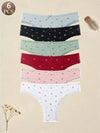 Bow Heart Print Thong 6-Pack