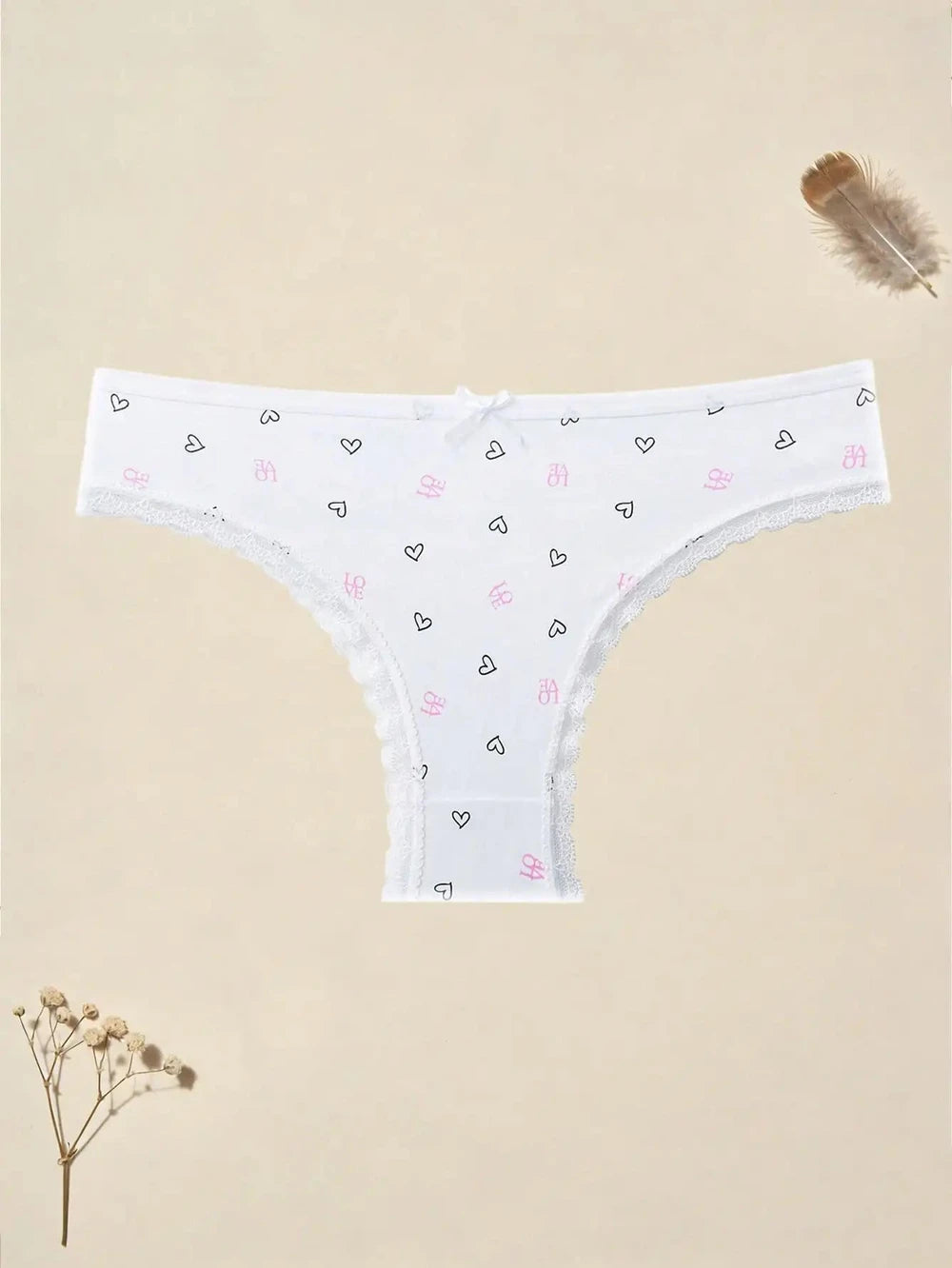 Bow Heart Print Thong 6-Pack