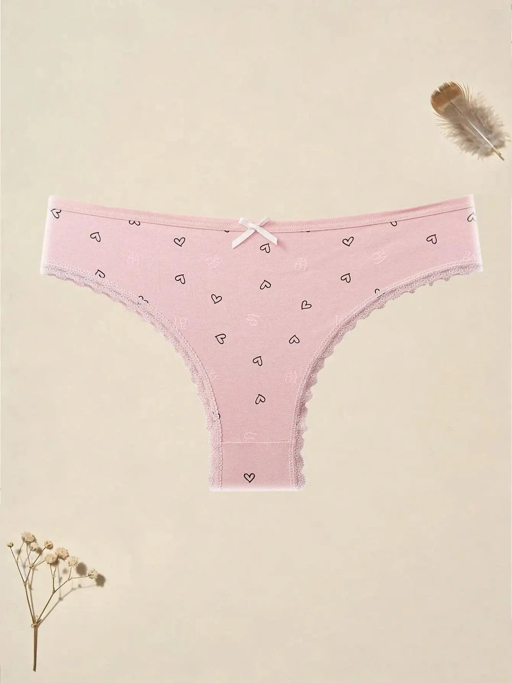 Bow Heart Print Thong 6-Pack