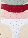 Bow Heart Print Thong 6-Pack