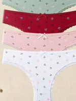 Bow Heart Print Thong 6-Pack