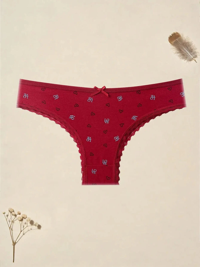Bow Heart Print Thong 6-Pack
