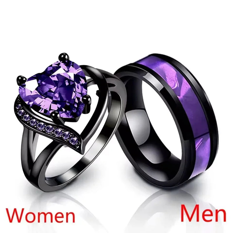 Rotating Heart Zircon Couple Ring Set