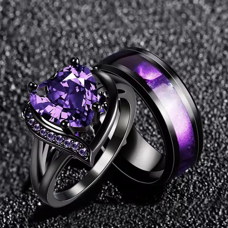 Rotating Heart Zircon Couple Ring Set